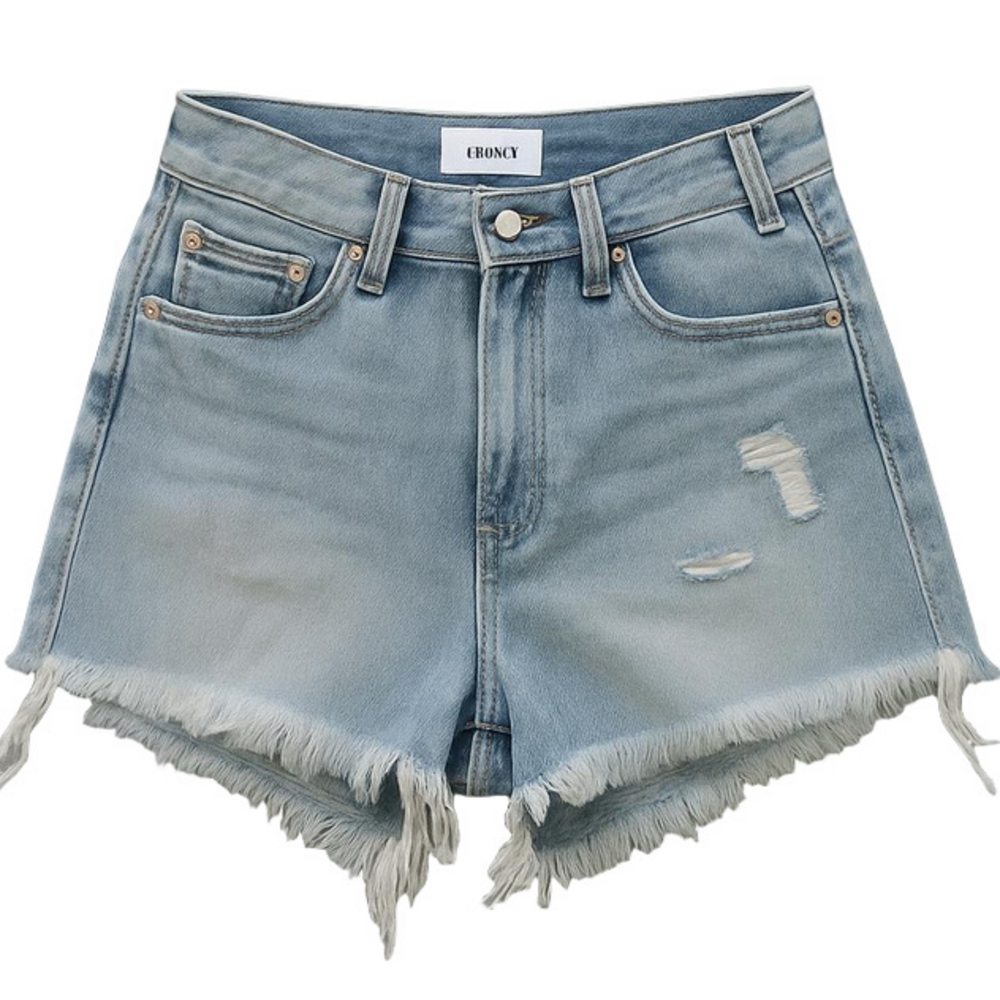 NEW PISTOLA Bobbie Crossover Cutoff Denim Short In Light Blue Size 26